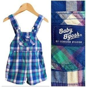 OshKosh B’gosh Vintage Blue Plaid Shortalls Overalls Bibs